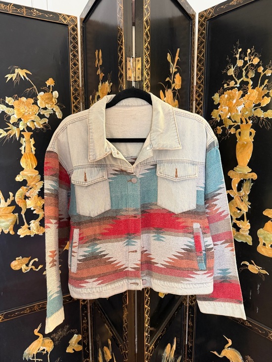 Jackets & Blazers - Women’s Patterned Southwestern Denim Jacket in Multi-Color